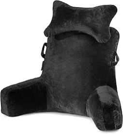 Reading Pillow-Extra Large 31" Bed Rest Pillow with Detachable Neck Roll & Arms for Sitting in Bed or Couch-Backrest Reading Pillow Adult Back Pillows for Reading/Watching TV/Gaming/Relaxing-Dark Grey