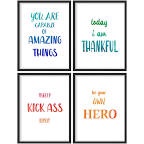 " Positive Affirmation Inspirational Typography Modern Artwork Minimalist Wall Art Decor " 4 - Pieces