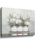 'White Flower Jars' by Portfolio Dogwood, Modern Farmhouse Hydrangeas Framed Canvas Wall Art