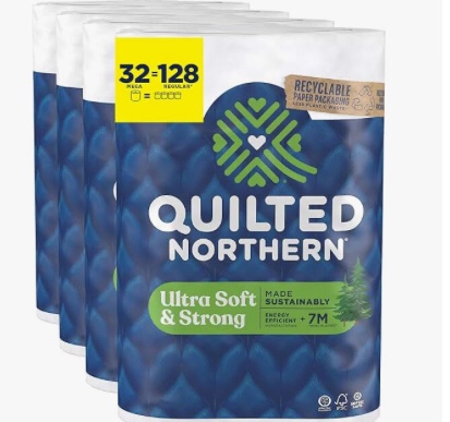 Quilted Northern Ultra Soft & Strong Toilet Paper with Paper Packaging, 32 Mega Rolls = 128 Regular Rolls