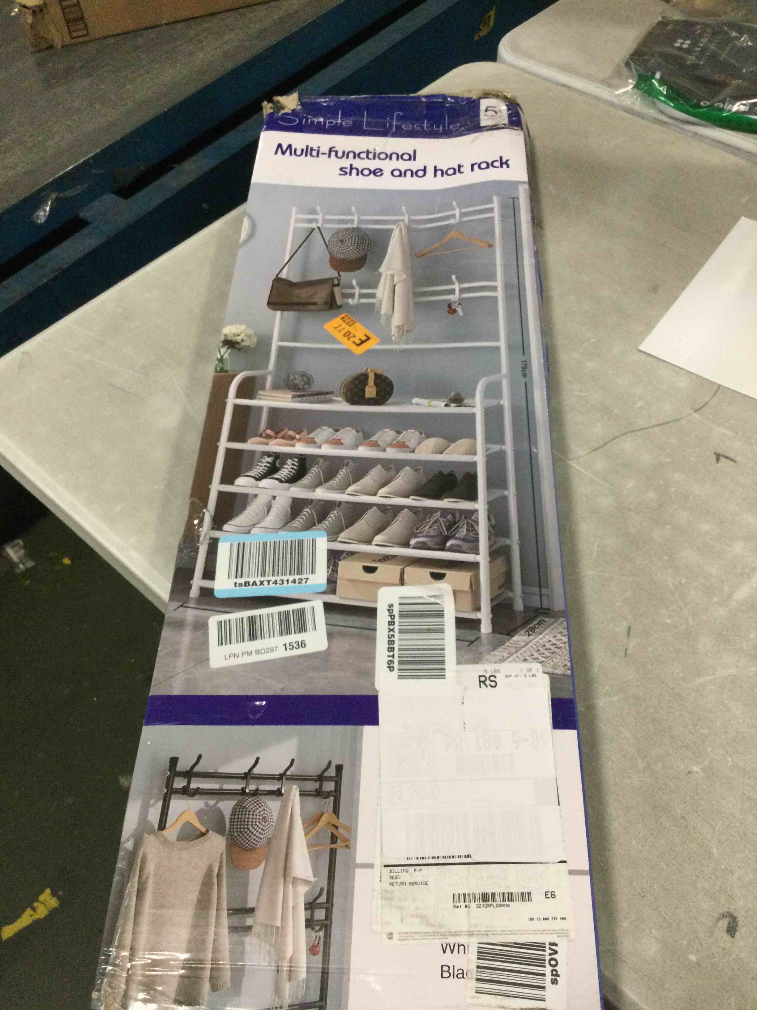 Hall Tree with 5Tier Shoe Shelf and 8 Adjustable Metal Hooks Coat Rack