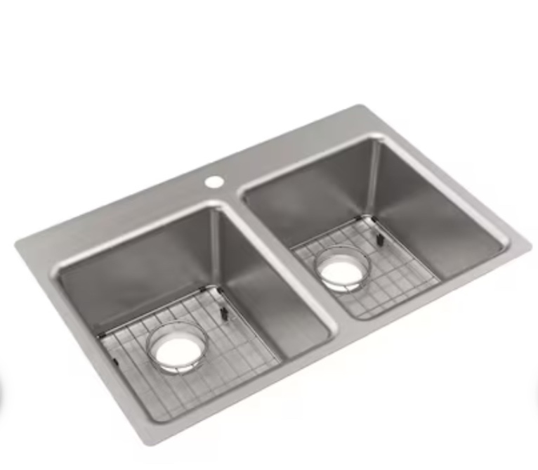 Elkay Greenwood Dual-mount 33-in x 22-in Satin Stainless Steel Double Equal Bowl 1-Hole 