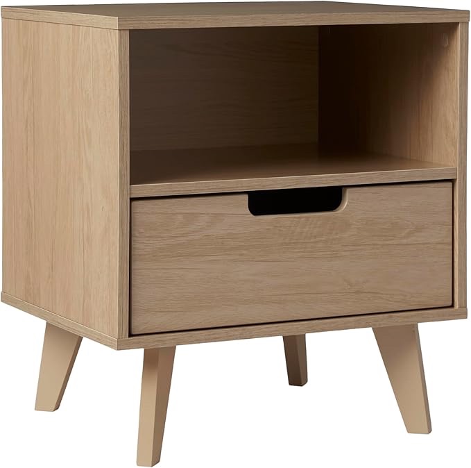 Walker Edison Raelyn Mid-Century Modern 1-Drawer Nightstand, 20 Inch, Riviera