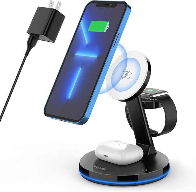 weetla 3 in 1 Magnetic Wireless Charger Stand,Fast Wireless Charger for iPhone 13/13 pro /13 Pro Max,13 Mini/12/12 pro/12 pro max /12 Mini,iWatch 7/6/ SE/5/4/ 3/2, AirPods 2/ Pro(with QC 3.0 Adapter)
