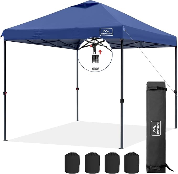 KAMPKEEPER One Person Setup 10x10 Pop up Canopy Tent, Instant Portable Canopy, One Push Outdoor Canopy with 3 Adjustable Heights, Wheeled Carry Bag, Bonus 8 Stakes and 4 Ropes(Navy