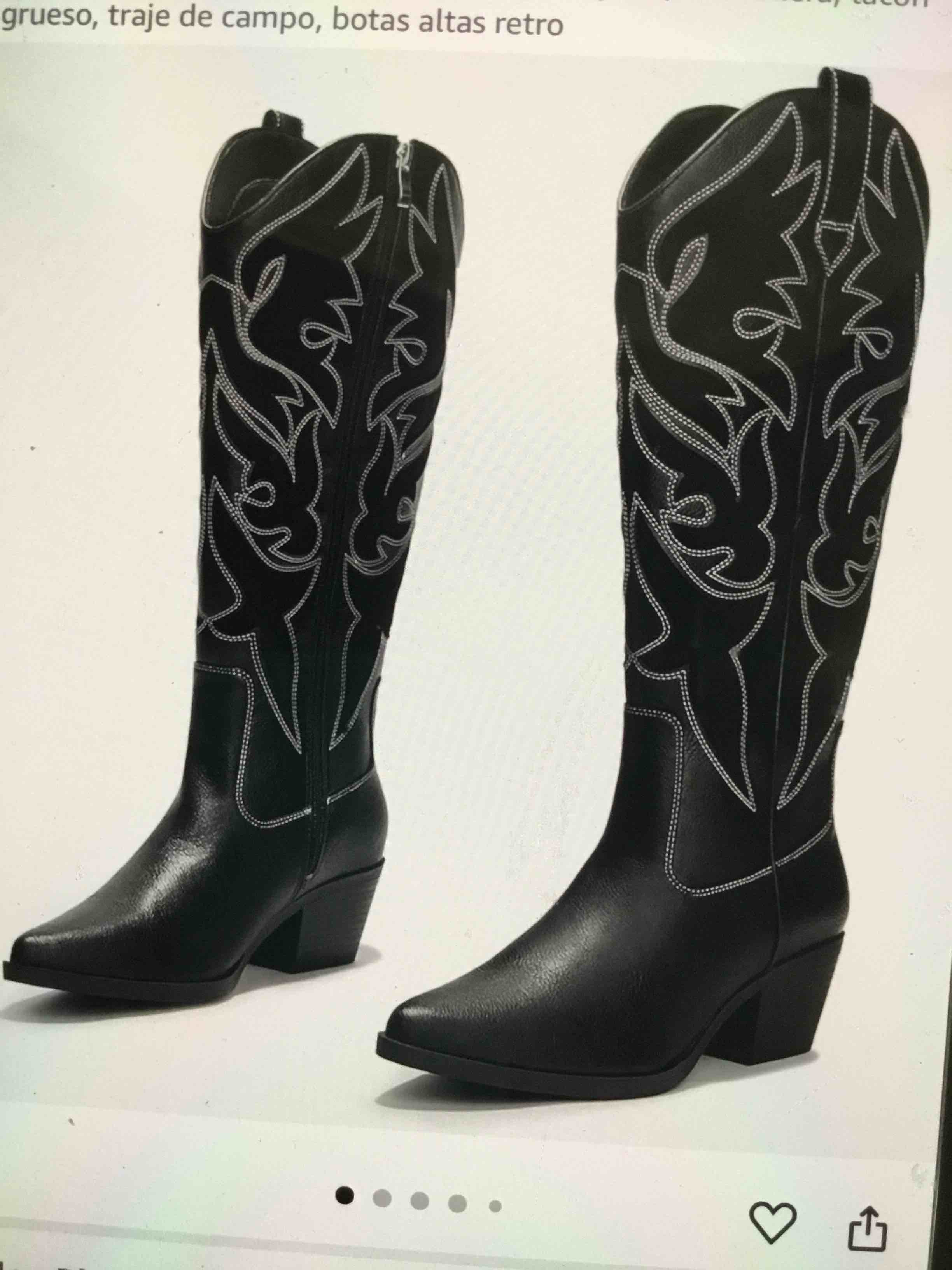 Mostrin Cowgirl Boots for Women Embroidered Cowboy Boots Pointed Toe Knee High Boots Chunky Block Heel Pull On Tall Western Boot for Ladies 7.5 