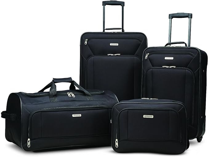 American Tourister Fieldbrook XLT Softside Upright Luggage, Black, 4-Piece Set (BB/WD/21/25 UP)