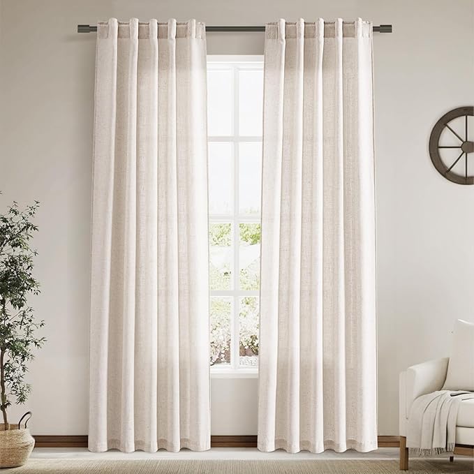 Lehome Oatmeal Beige Linen Curtain Panels 96 inch Length for Living Room Bedroom, Light Filtering Semi Sheer Drapes 2 Panels Set, Ultra Soft Cotton Blend Back Tab Farmhouse Curtains, 52X96 Inches Long Oatmeal Beige 52"W x 96"L (Pack of 2)