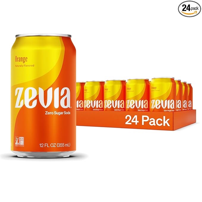 (Enjoy By 01 14 25) Zevia Zero Calorie Soda, Orange, 12 Ounce Cans (Pack of 24)