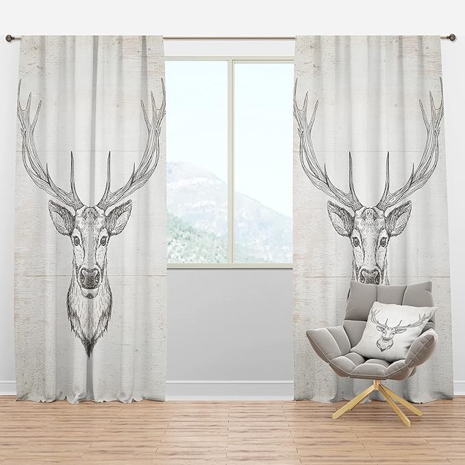Deer Wild and Beautiful IV - Animals Farmhouse Blackout Curtain Single Panel (blue)