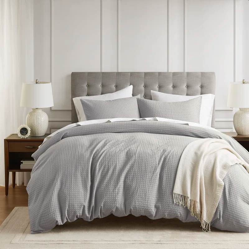 Bora Modern Textured Waffle Weave Duvet Cover Set