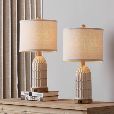 Boun 22in. Elegant Resin Table Lamp Set with Dual USB Ports