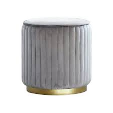 Padded seat Side Table Footstool Makeup Stool Bedroom Stool Shoe Stool Ottoman Stool Sofa Foot Stool Wooden Frame Metal Base Velvet Fabric Seat Multi-Function Footstool(Color:Gray)