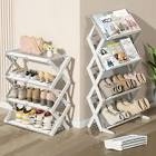 HESHS Foldable Shoe Rack, 4-Tier Narrow Shoe Organizer, Adjustable Shoe Shelf, Installation-Free Standing Shoe Rack for Closet Hallway Entryway Bedroom Bathroom Kitchen Door