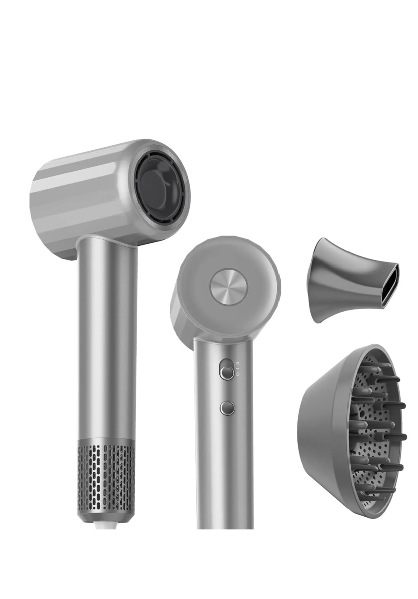 Solayce - High Speed Ionic Hair Dryer with Diffuser, Professonal Blow dryers 110,000 RPM Brushless Motor, 1500W 4Temps / 2Speeds - Gray