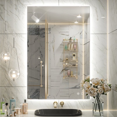 LED Backlit Frameless Lighted Bathroom Wall Mirror Vanity Mirror Dimmable Anti Fog