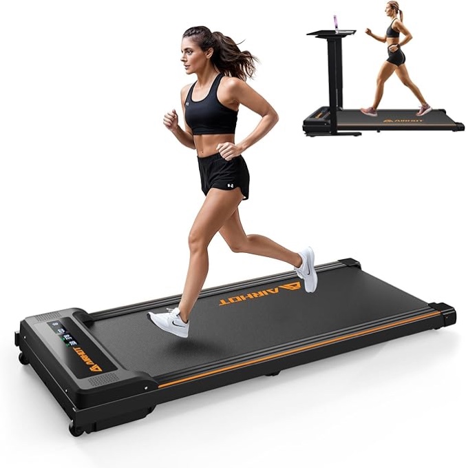 AIRHOT Under Desk Treadmill, Walking Pad 2 in 1 for Walking and Jogging, Portable Walking Treadmill with Remote Control Lanyard for Home/Office, 2.5HP Low-Noise Desk Treadmill in LED Display