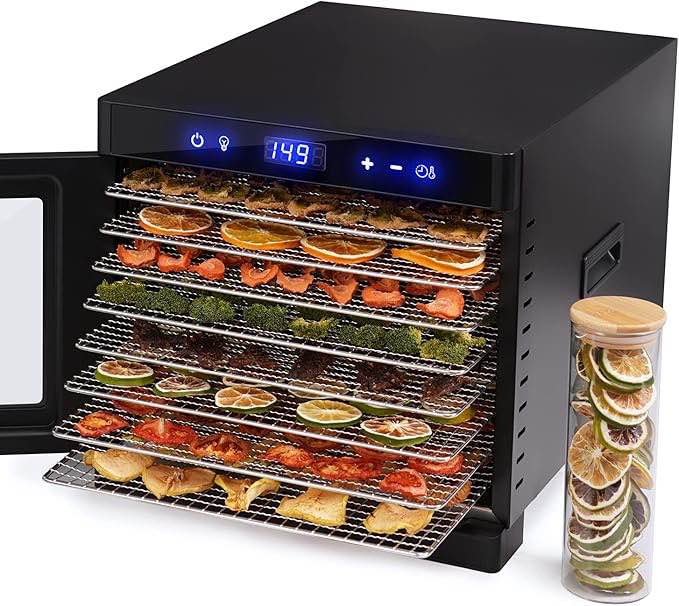 GDOR Stainless Steel Food Dehydrator with 8 Trays, Digital Adjustable Timer & Tempe Control Food Dryer Machine for Jerky, Vegetable, Fruit, Meat, Dog Treat, Herb, and Yogurt, Include More Accessories