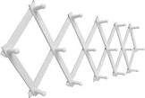 SCUNDA Accordian Wall Hanger Wooden 16 pegs Wall Expandable Coat Rack, Hat Rack Holder, Accordion Hook for Baseball Caps, Coffee Mug (16 Hooks, White)