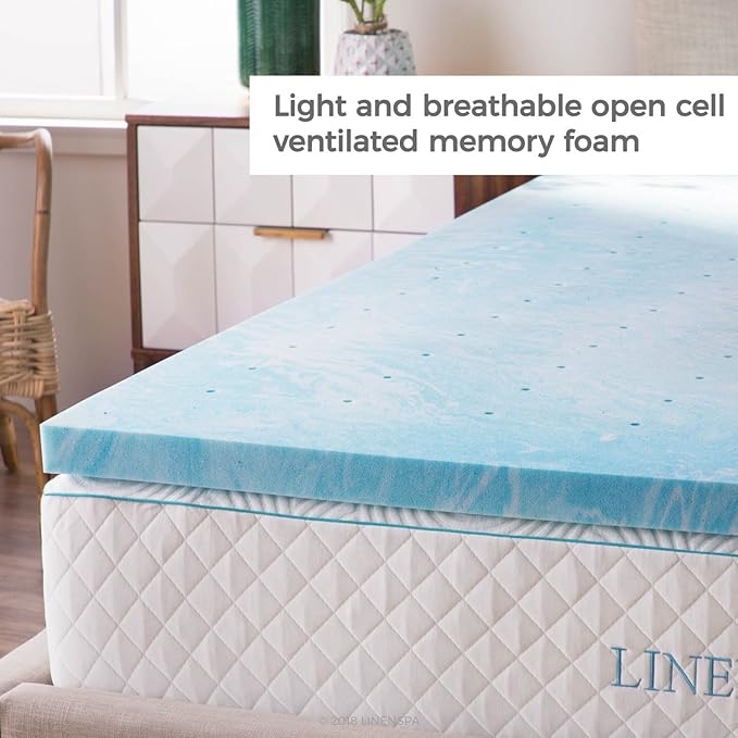 LINENSPA Memory Foam Mattress Topper - Gel-Infused Memory Foam - 3 Inch Style - King Size - Plush Feel - Cooling Design - Pressure Relieving - Dorm Room Essentials - CertiPUR Certified