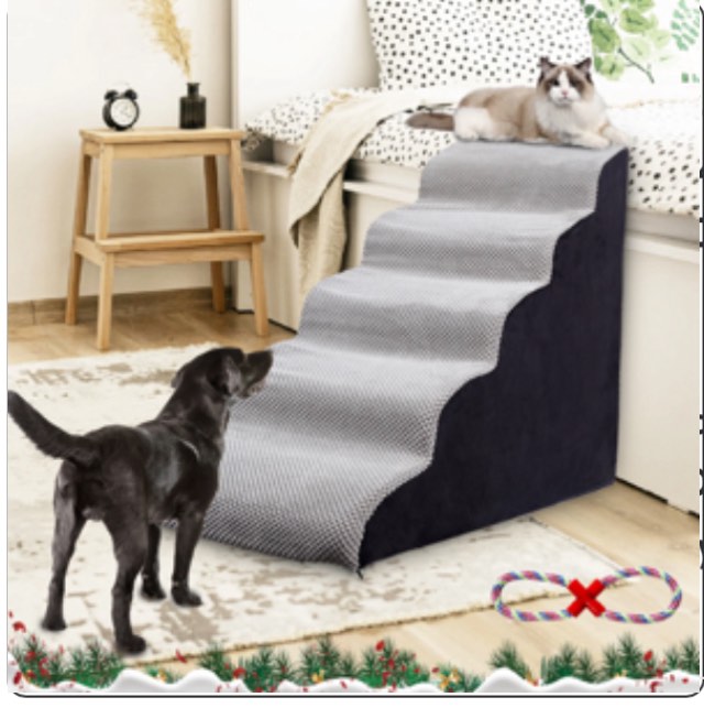 ( Beige color ) Litail Dog Stairs&Steps for High Beds for Small Dogs, 5 Tiers Foam Pet Steps for Cats, Injured |Older Dogs-Portable Dog Steps with Handle, Non-Slip Bottom Dog Ramps, 24.4" High, 5 tiers, 