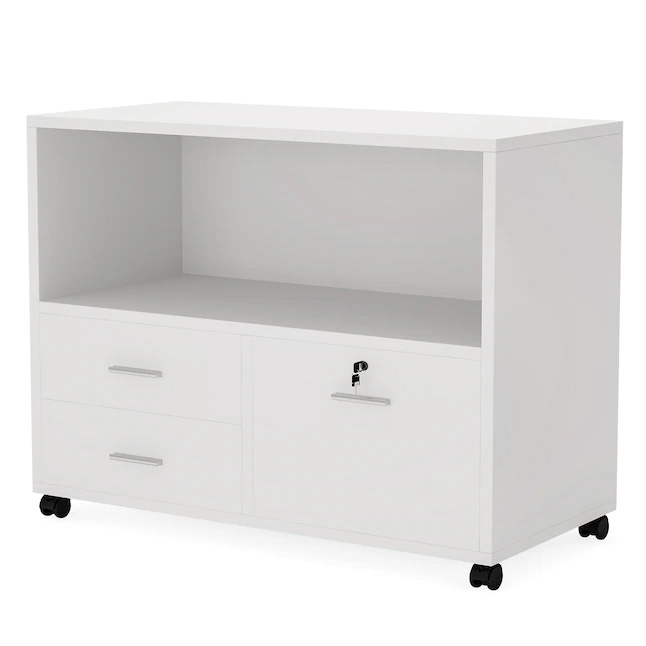 Tribesigns 3 Drawer File Cabinet with Lock, Mobile Lateral Filing Cabinet, White, Contemporary Style, Open Storage Shelves, Home Office Organizer HL-F1441 at Lowes.com 