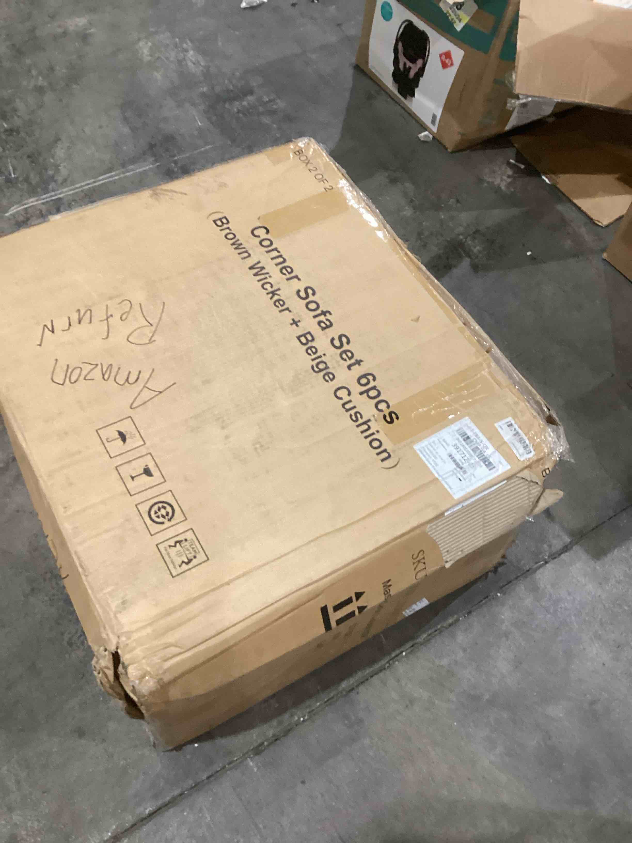 Corner sofa set wicker brown 