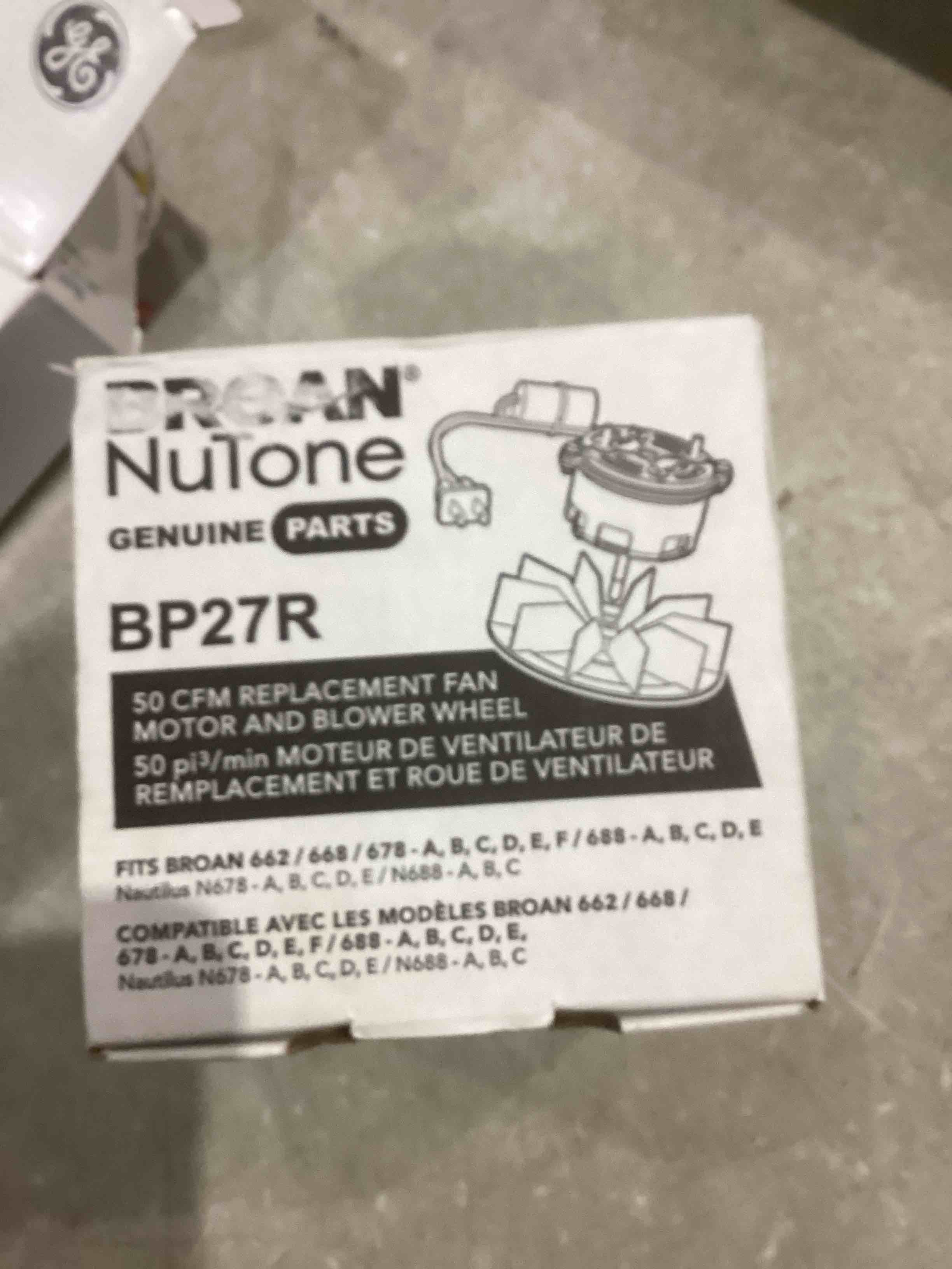 Broan nutone genuine parts 50 cfm replacement fan motor and blower wheel 
