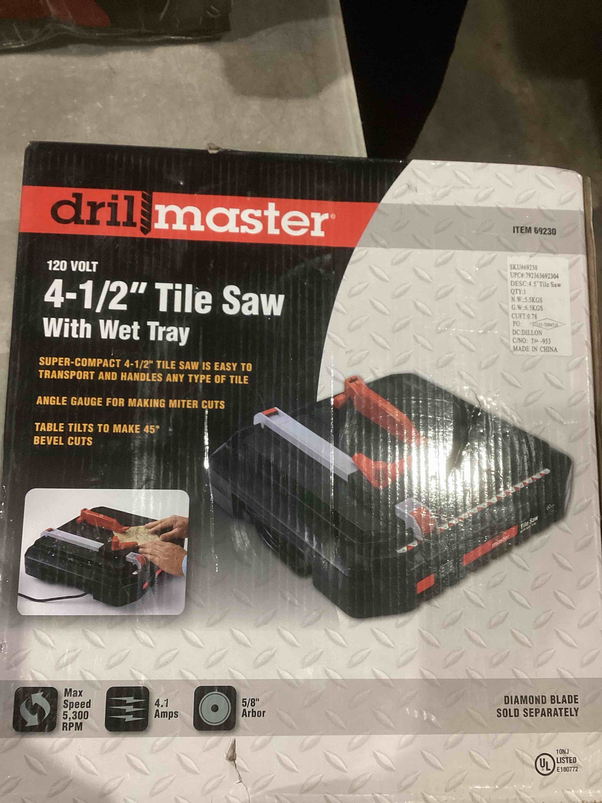 drillmaster 4-1/2” tile saw with wet tray 120 volt 