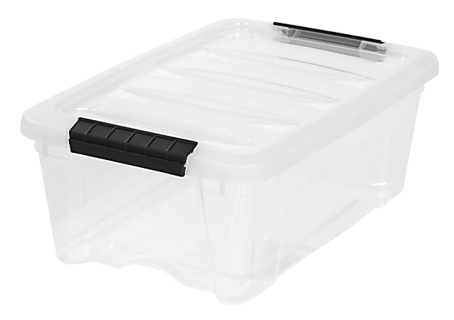 IRIS Latch Plastic Storage Container With Built-In Handles And Snap Lid, 12.95 Quarts, 16 1/2" x 11" x 6 1/2", Clear