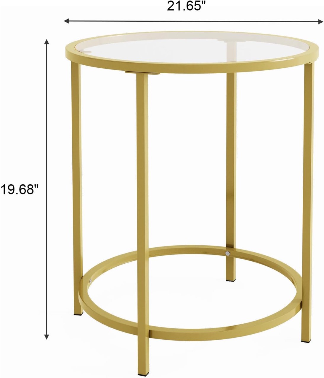 Fixwal Round Side Table, Tempered Glass End Table with Metal Frame, Snack Side Table Coffee Table for Living Room, Balcony, Bedroom, Gold