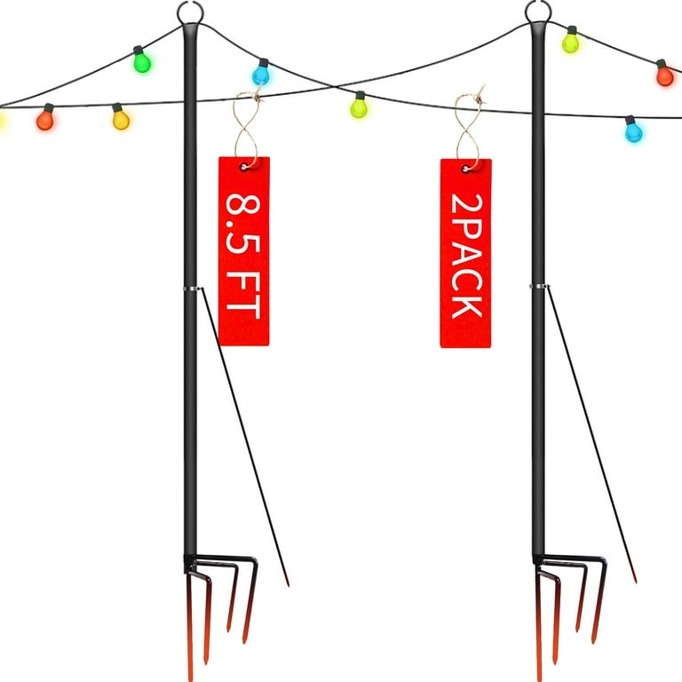 String Light Pole - Steel Poles for Outdoor String Lights Hanging, Garden, Backyard, Patio Lighting Stand for Parties, Wedding, 