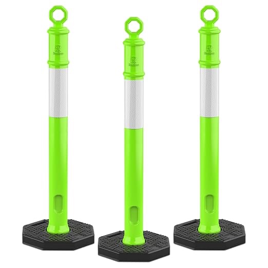 RoadHero 45 Inch 3 Pack Delineator Post with Base, Lime Green Traffic Delineator Posts Cones with Reflective Collars for Parking Lots, Road Safety, Construction Events Visit the RoadHero Store