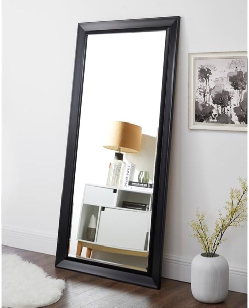 Framed Bevel Leaner Full Length Huge Floor Mirror XL Mirror Large Rectangle Standing Black Floor Mirror Huge Mirrors for Bedroom Oversize Mirrors for Floor XL Floor Mirror - Black, 66" L x 32" W