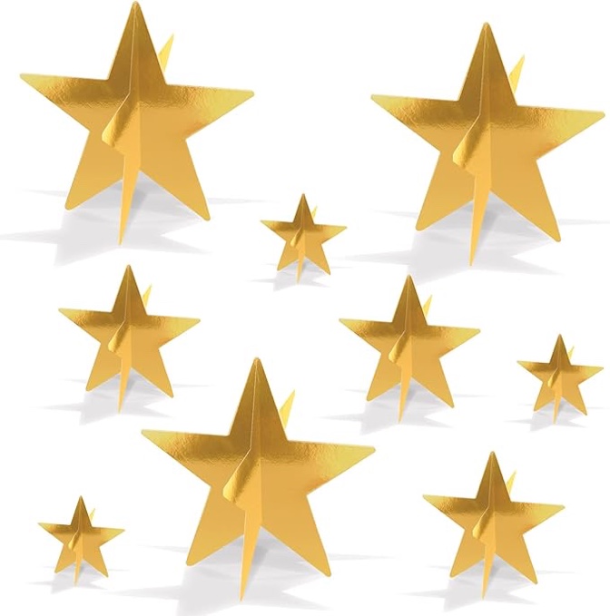 Beistle 9-Count 3-D Gold Star Centerpieces, Starry Night Decorations for Table in 3 Sizes, NYE Party Decor Cutouts & Celebration Table Accessories