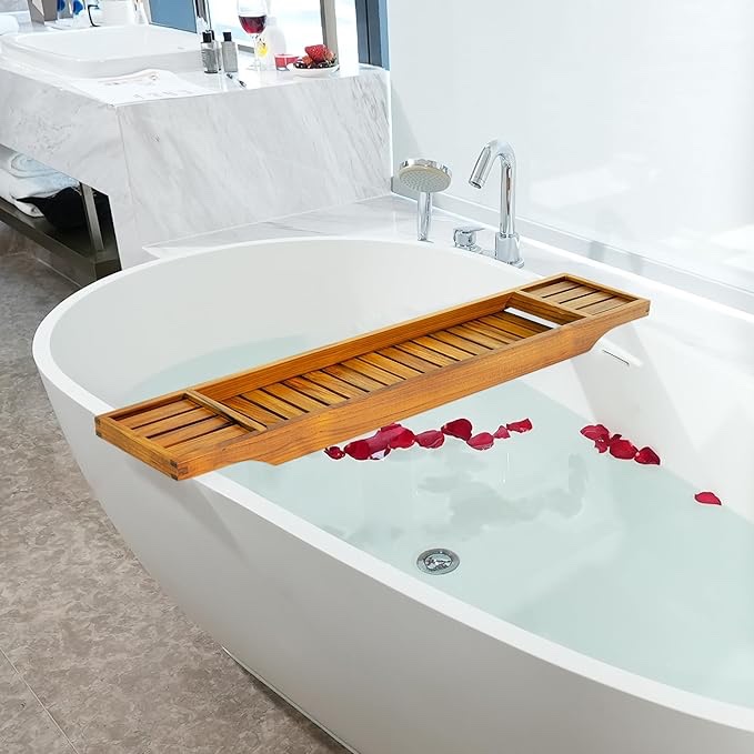 Wooden Bath Caddy Tray for Bathtub, Bath Tub Wood Tray Table for Tub