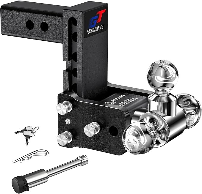 Trailer Hitches, Adjustable Trailer Hitch Ball Mount - Fits 2" Receiver, Tri-Ball (1-7/8" x 2" x 2-5/16"), 5" Drop, 10,000 GTW - GT20053B
