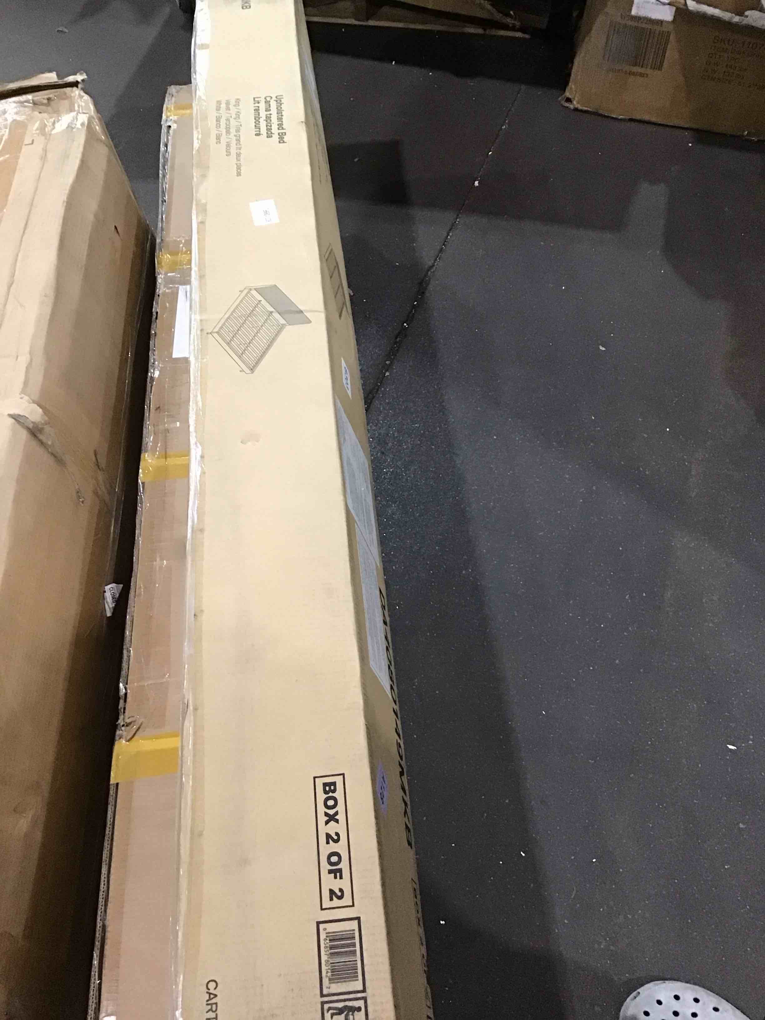 White upholstered bed frame *SIMILAR STYLE TO STOCK PHOTO , INCOMPLETE MISSING BOX 1 of 2* 