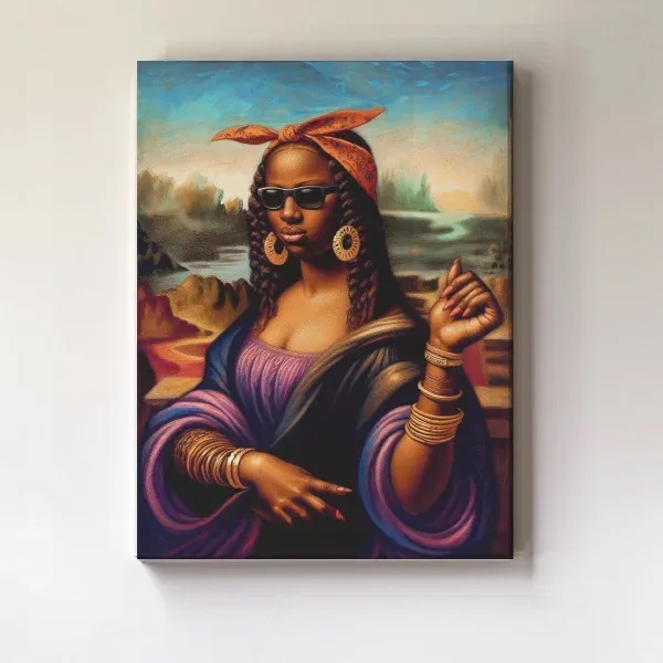 Funny Mona Lisa Canvas Wall Art Trendy Black Girl Painting Pictures Abstract African American Woman Wall Decor 