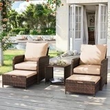 *missing pieces*poteban balcony furniture 5 piece patio furniture set, outdoor patio chair with ottoman for front porch deck, wicker lounge chair with side table, khaki