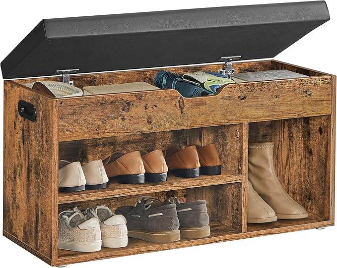 *white and grey*similar to stock photo*VASAGLE CUSTOS Collection - Storage Bench with Cushion, Shoe Bench, Padded Seat, Hidden Storage, Entryway, Hold up to 300 lb, 11.8 x 31.5 x 17.3 Inches, Rustic Brown and Ink Black ULHS30BX