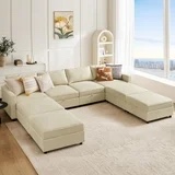 *incomplete*back only*edx Modular Sectional Sofa, 8 Seat Convertible Oversized U Shaped Sofa Couch with Storage Ottomans, Beige