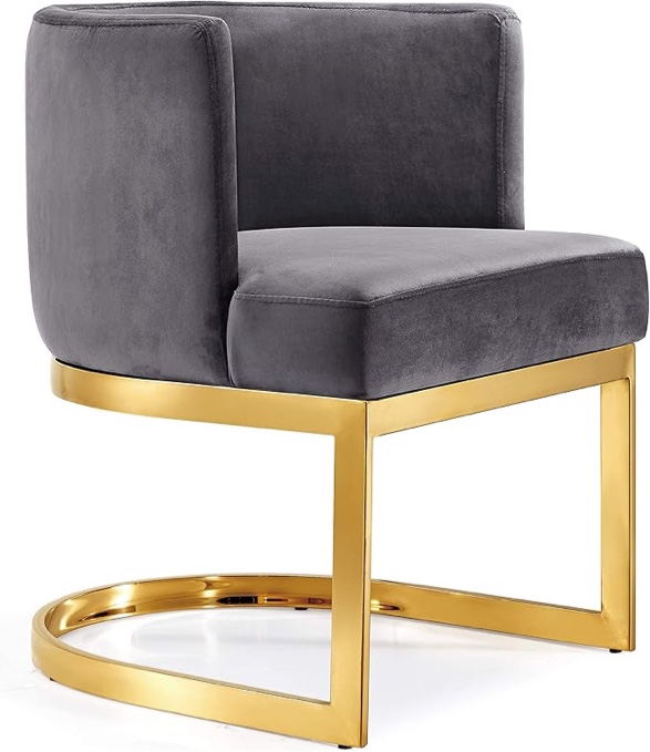 *similar to stock photo*meridian furniture gianna collection modern | contemporary velvet upholstered dining chair with polished gold metal frame, 24" w x 22" d x 29.5" h, grey