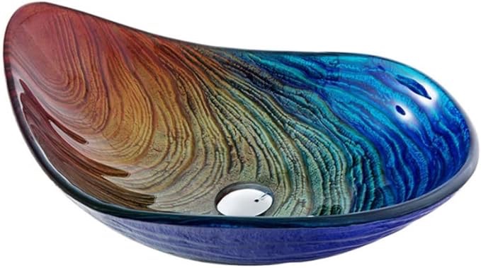 Bathroom Vessel Sink with Drain Combo Countertop Sink Bowl Tempered Glass 12MM Thick Vanity Sink Bowl On The Top Art Drop Shape Vessel 