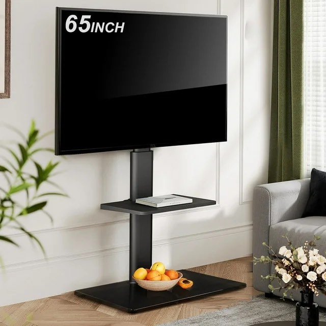 *similar to stock photo*white*FITUEYES Tempered Glass Base Floor TV Stand 32-65 Inch, Height adjustable,Swivel TV Stand with Mount