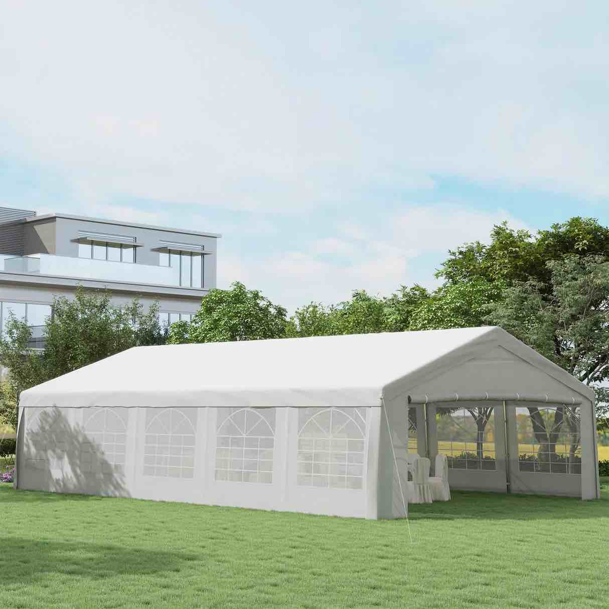 *similar to stock photo*incomplete*only box2out of 7*outsunny 20' x 32' heavy duty party tent, large canopy tent w/ removable protective sidewalls