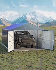 garveelife 12x20 ft metal carport, enclosed car port with reinforced frame and steel roof for all-weather use, metal garage shed for full-sized pickup trucks**incomplete