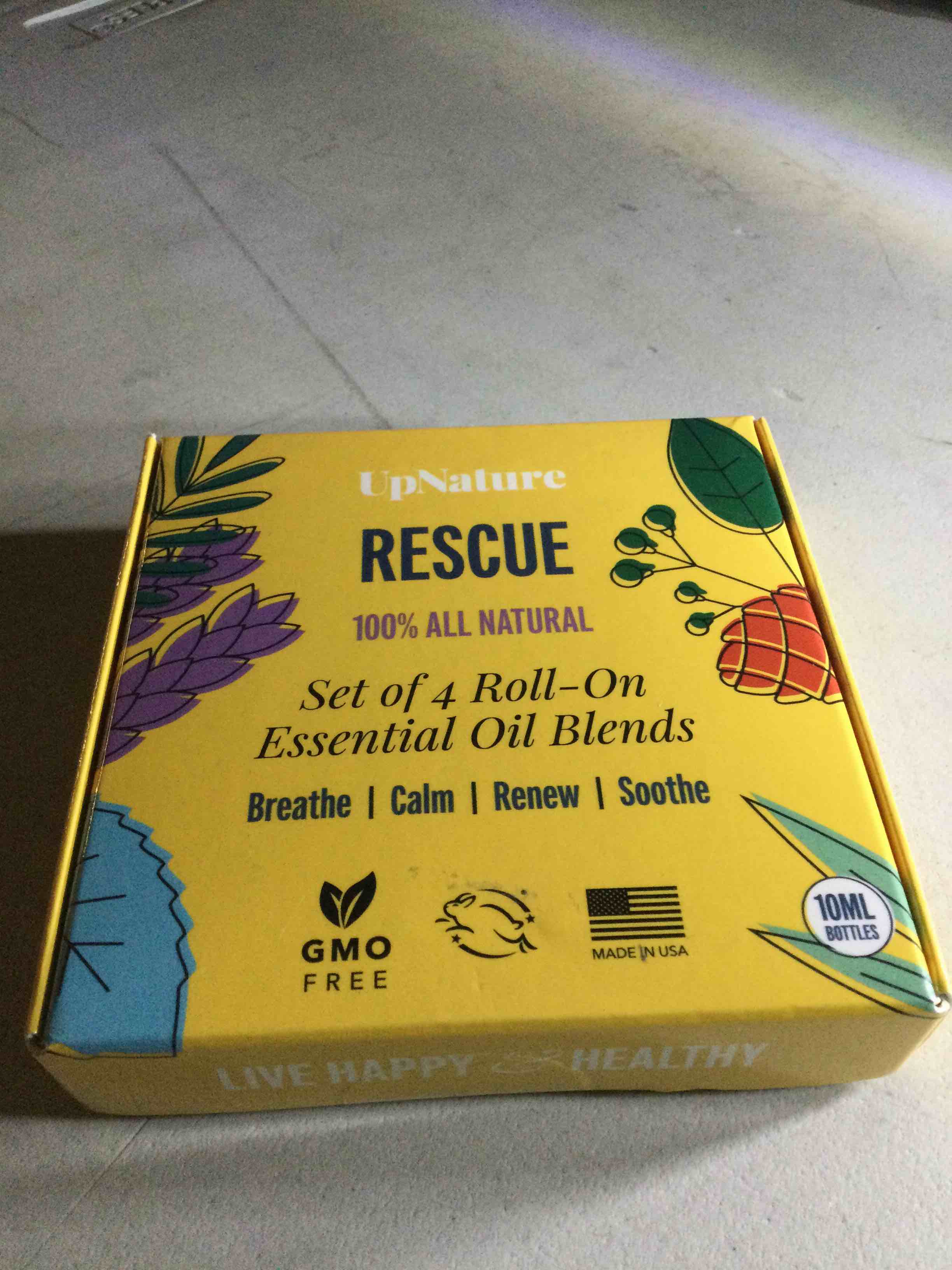 UpNature Rescue Set Of 4 Roll On Essential Oil Blends(BREATHE,CALM,RENEW,SOOTHE)