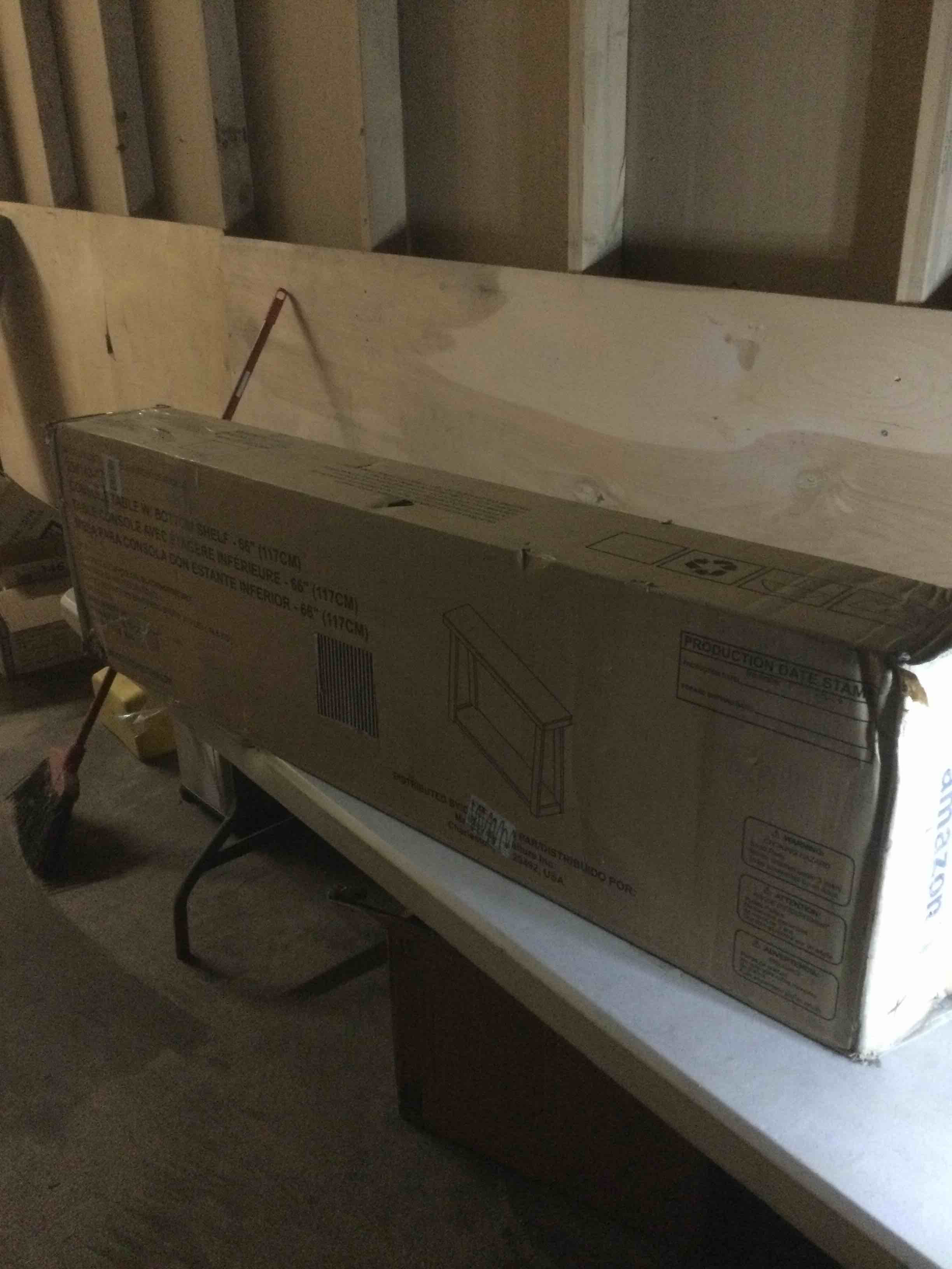 Condition photo showing As Is for Plank+Beam Solid Wood Console Table with Storage, 46 Inch, Sofa Table with Shelf, Narrow Entryway Table for Hallway, Behind The Couch, Living Room, Foyer, Easy Assembly, Black Black 46" Console Table