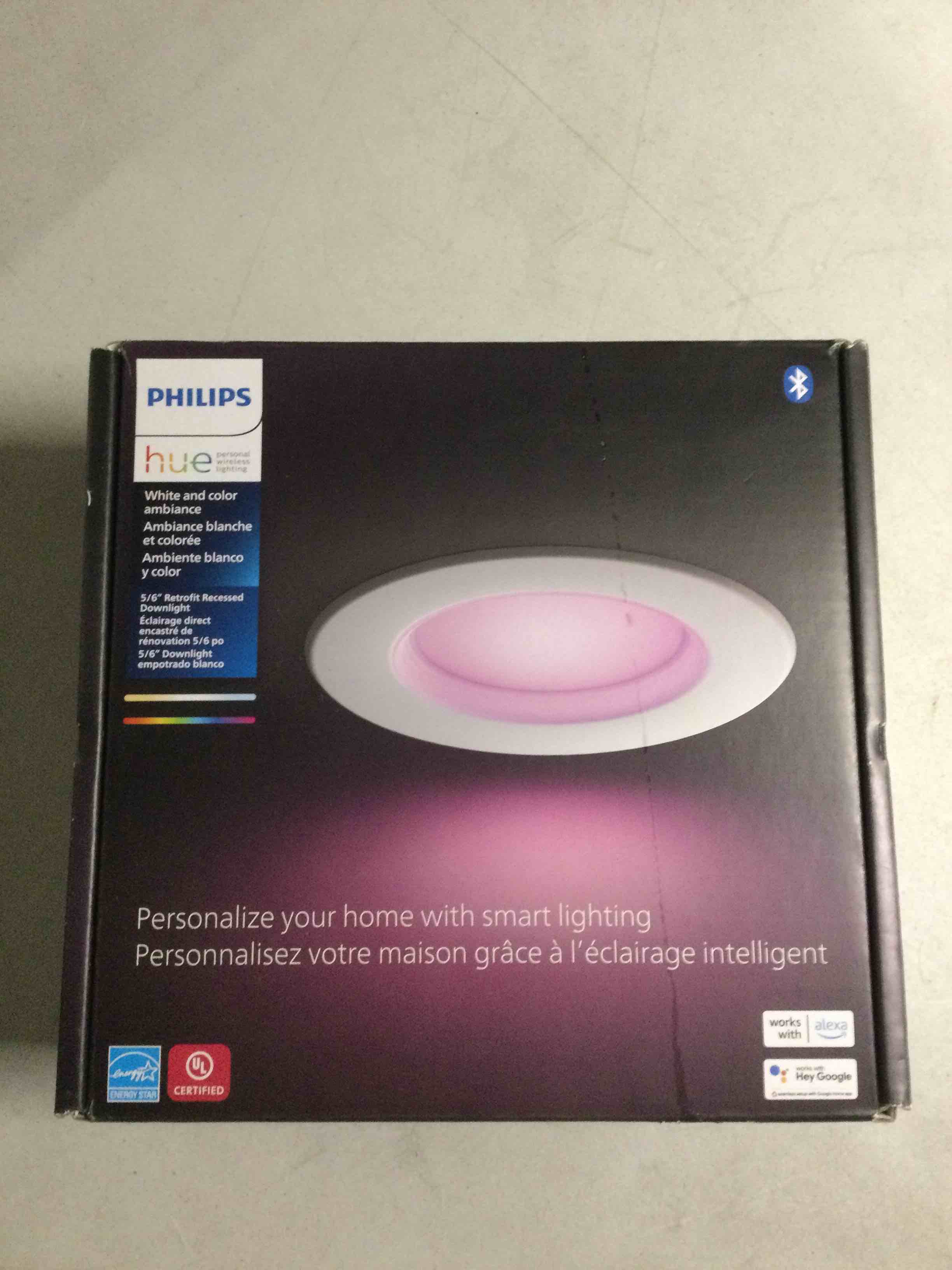 Condition photo showing New/Like New for Philips - Hue White and Color Ambiance Bluetooth 5/6" High Lumen Recessed Downlight - White